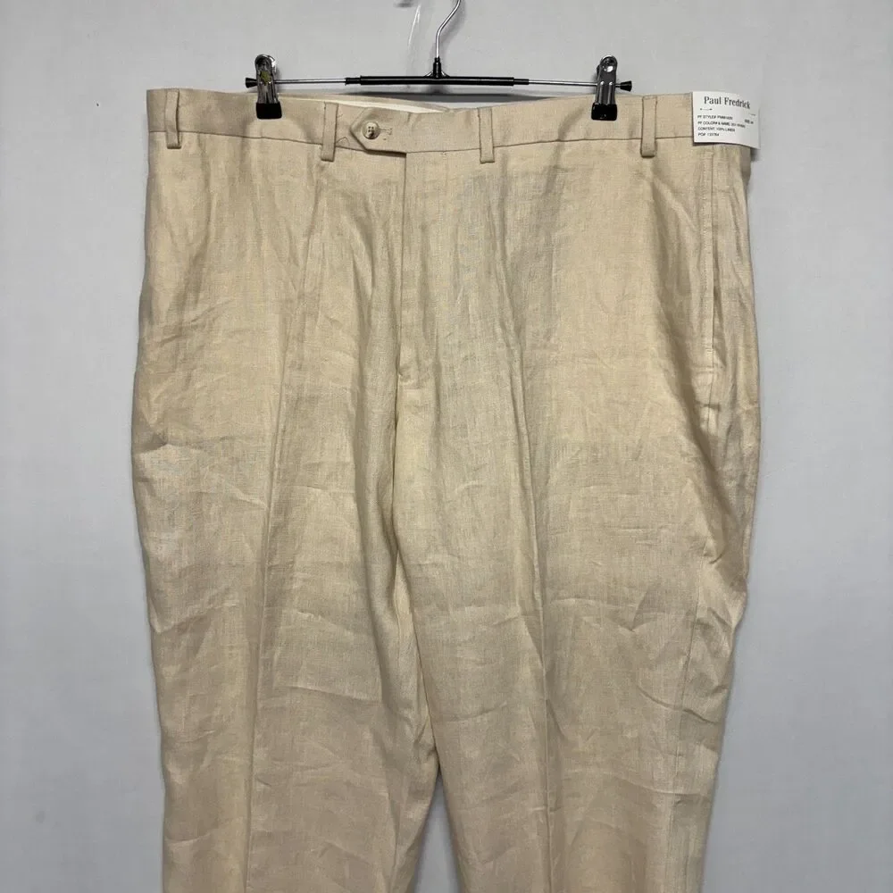 NWT Paul Fredrick Men 100% Linen Chino Pants Size 44x24 Beige D126 -29